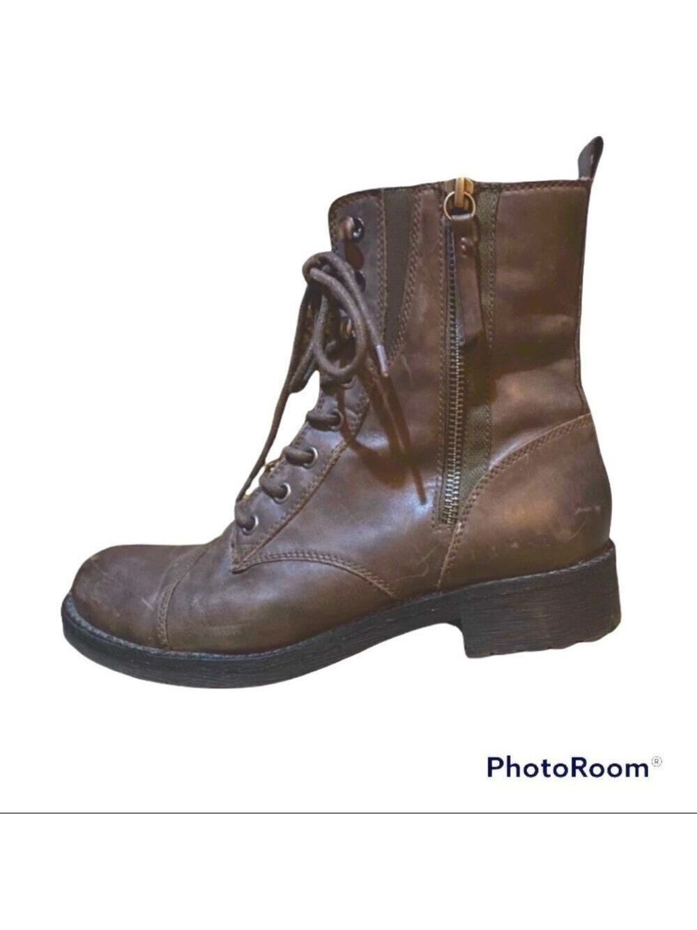 GEOX chocolate brown combat boots. *zippered lace up.